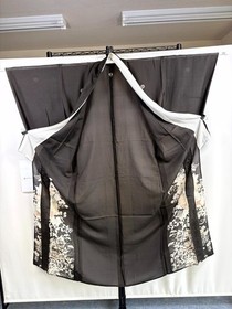 Vintage Japanese Silk Sheer Kimono Black Summer Kurotomesode Crest Floral