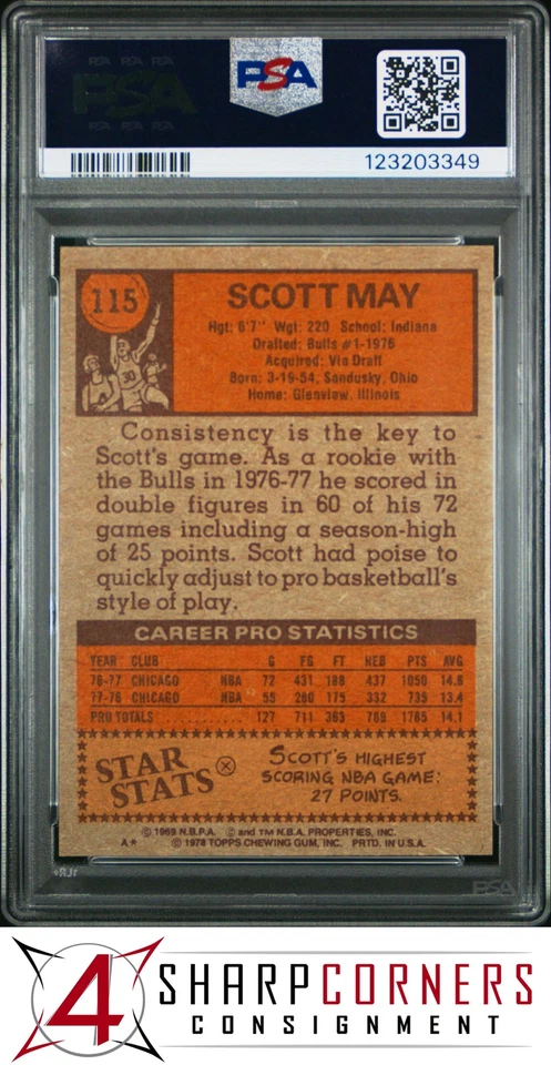 1978 TOPPS #115 SCOTT MAY BULLS PSA 10 - Image 2 of 3