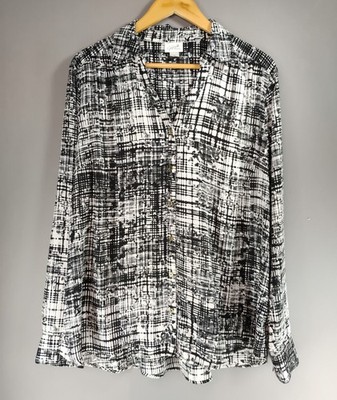 Jaclyn Smith Collection Black & White Button Down Long Sleeve Blouse Woman's 2XL