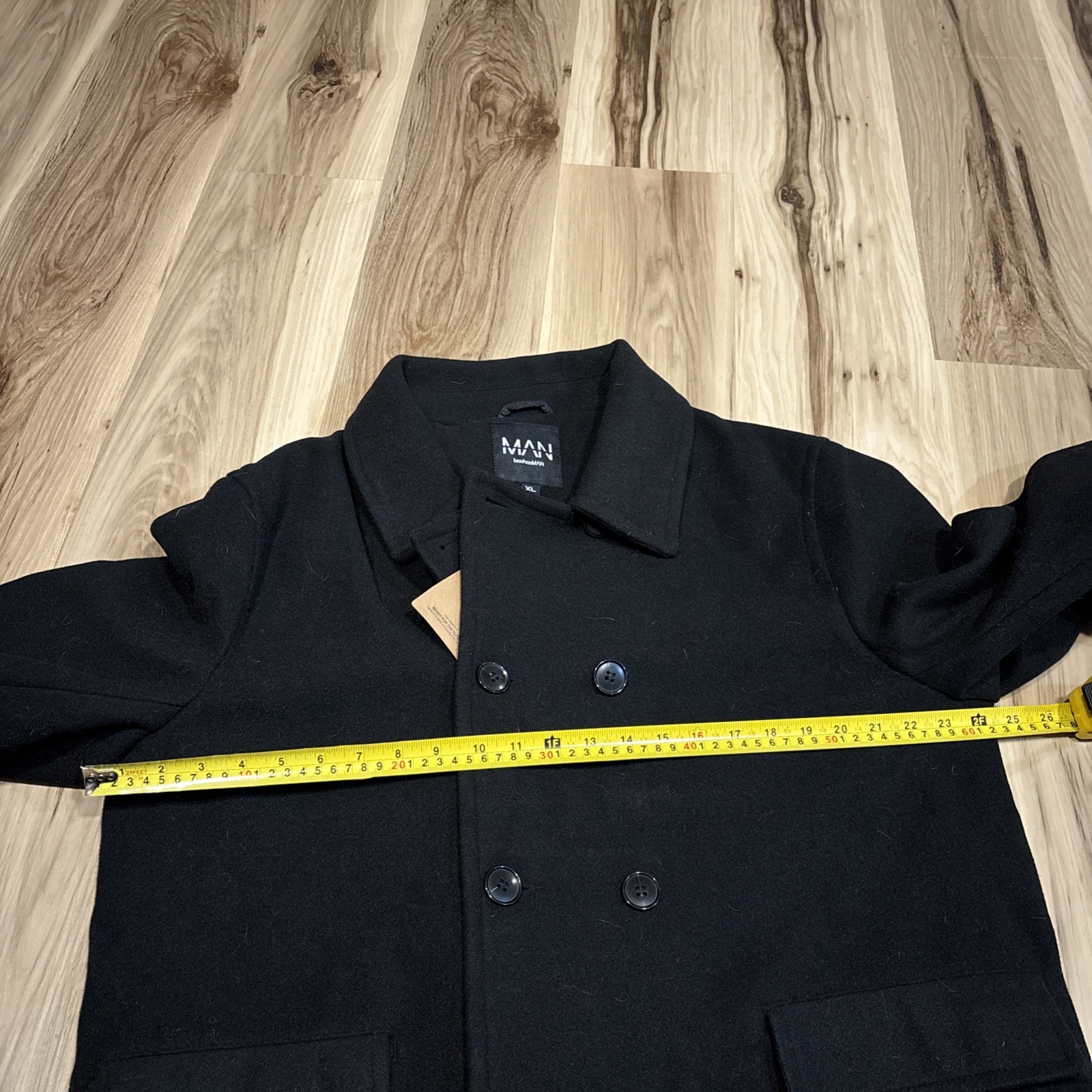 NWT Boohoo Man Black Pea Coat Size XL