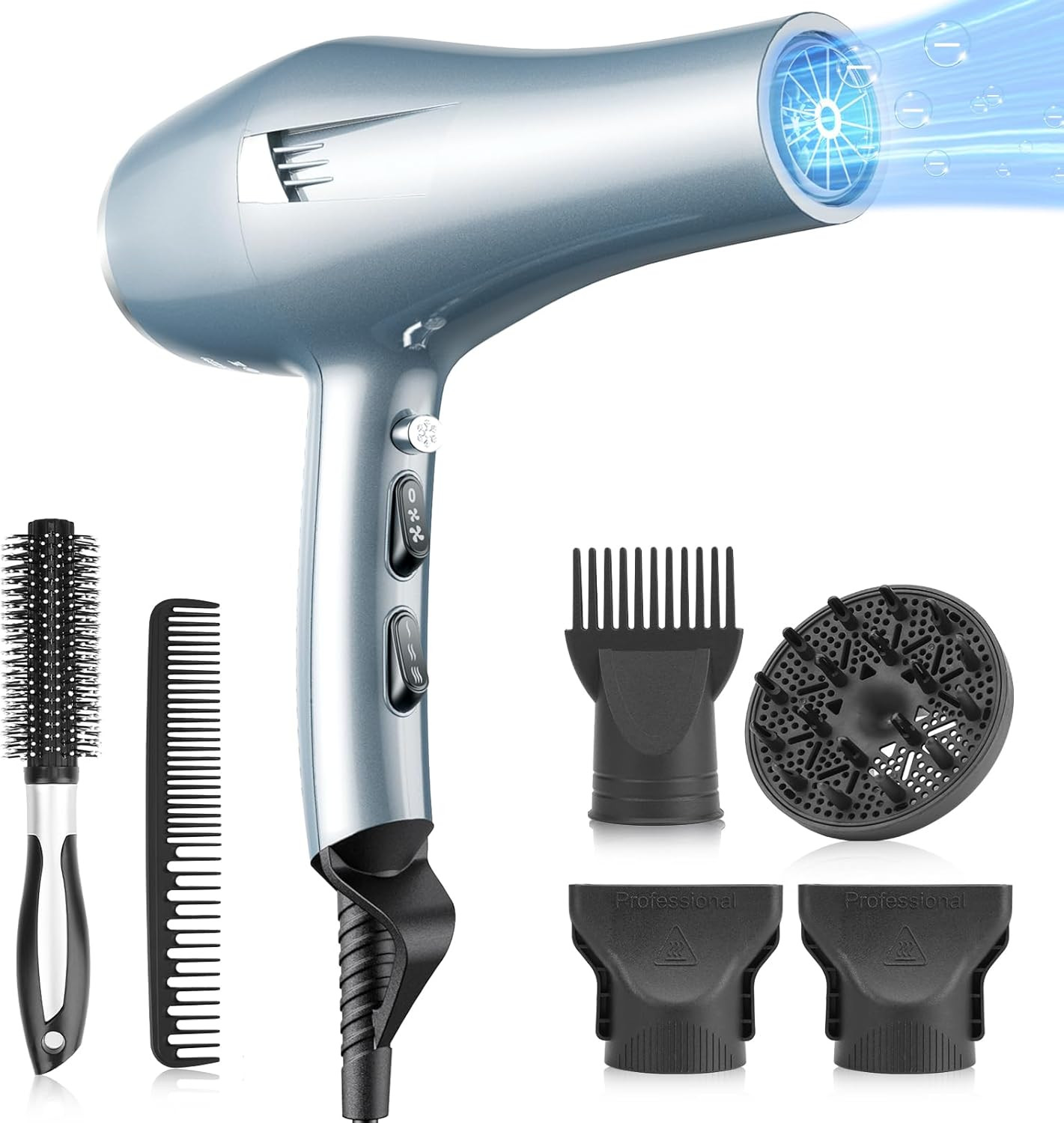 Asciugacapelli Professionale Ionico, Diffusore E Pettine Concentratore - 2 Veloc