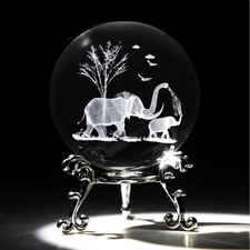 Handcrafted Quartz Glass Elephant Crystal Ball - Perfect Table Decor Gift