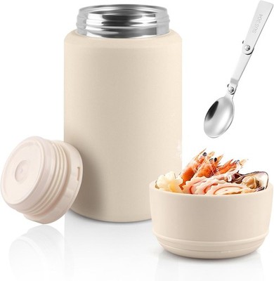 Termo comida 25 oz acero 316 con cuchara mantiene caliente 12h frío 24h blanco