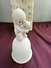 PRECIOUS MOMENTS BELL JESUS LOVES ME ENESCO 1980 BOY WITH TEDDY BEAR 18/T