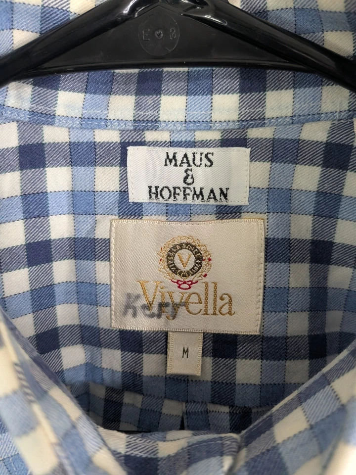 Viyella Shirt Men's Medium Blue Button Down Long Sleeve Plaid Cotton Wool Blend - Image 4 of 4