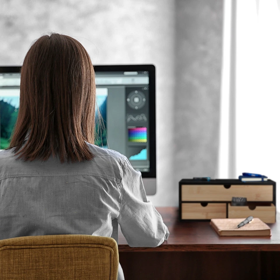 Schreibtisch organizer Bambus Schreibtischablage Schreibtischbutler 3 Schubladen - Bild 3 von 4