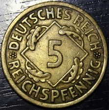 1925 A Germany 5 Reichspfennig Weimar Republic 2.54 g Aluminum Bronze