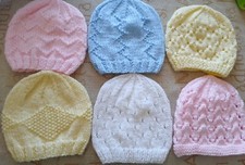 Lovely pastel baby hand knit hats 0-6 months