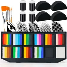 Bowitzki Professional Rainbow Face Paint Kit with Paint Sponges Stencils Brushes