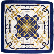 HERMES "Eperon d'Or" Blue Multicolor 100 Silk Scarf 35" 90 cm France