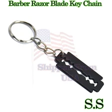 BARBER RAZOR BLADE KEY RING / KEY CHAIN STYLISH GIFT STAINLESS BLACK KC-002
