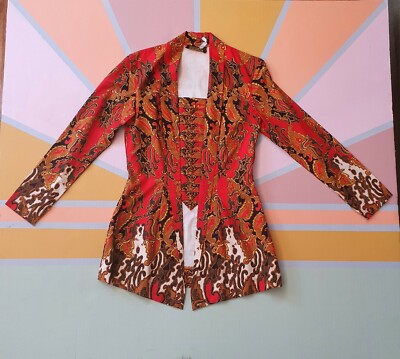 Vtg Psychedelic Military Peplum Jacket Sz UK