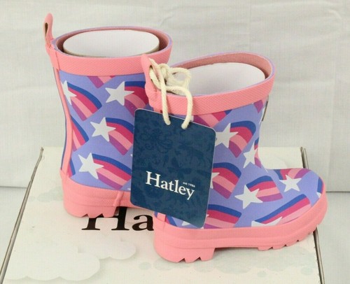 HATLEY Kids Size US 5 Girls Rain Boots Matte Purple Pink Shooting Stars NWB - Picture 4 of 9