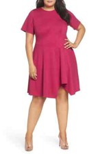 ELIZA J Pink Drop Waist Asymmetric Flare Pleated Swing Skirt Dress 18W = 2X 💗