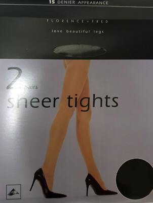 2 Pairs Florence and Fred 15 Denier Sheer Tights S XL Barely Black, Barely There