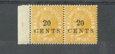 M5832 British Honduras/Belize 1888 SG29var - 20c on 6d yellow pair. ALBINO ovpt