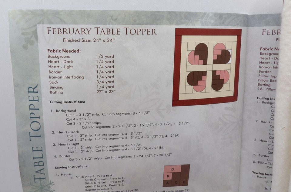 February Table Topper Quilting Kit With PreCut Fabric for Finished