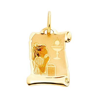 14K Gelbgold Kommunion Emaille Bild religiös Gold Anhänger für Kette
