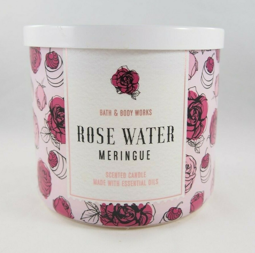 Bath & Body Works X2 Rose Water Meringue 3 Wick Candle 14.5 Oz Vanilla