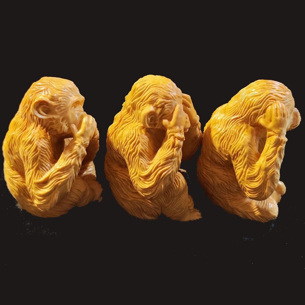 JP189- 7*5.6*5.2 CM Carved Boxwood Carving :Set of 3 No Evil JP189- 7*5.6*5.2 CM Carved Boxwood Carving :Set of 3 No Evil