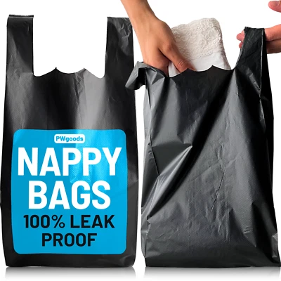 PWGOODS Adult Nappy Disposal Bags Black | 100% Leak Proof | 20% Thicker Nappy Sacks