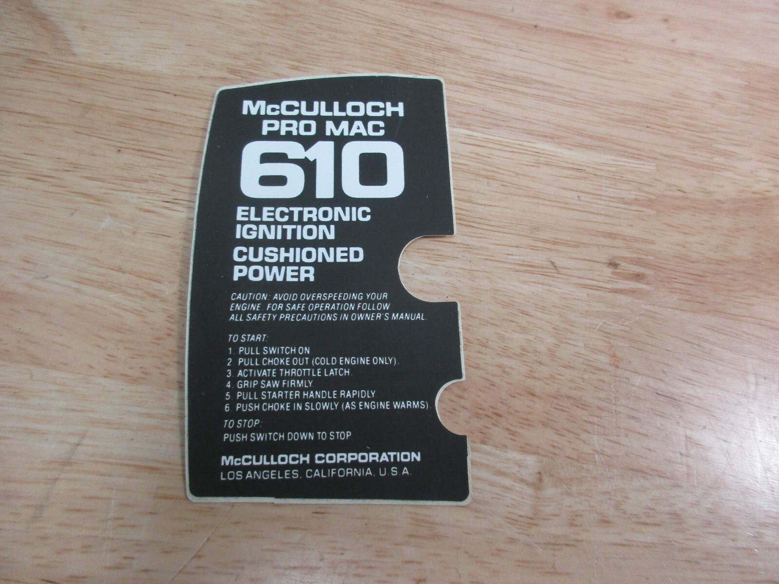McCulloch Pro Mac 610 Chainsaw Decal Genuine NOS McCulloch eBay