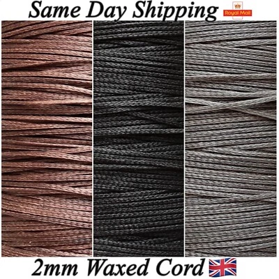 Waxed Nylon Cord 2mm Black Grey Brown Super Strong Jewellery Bracelet 5m-30m Diy