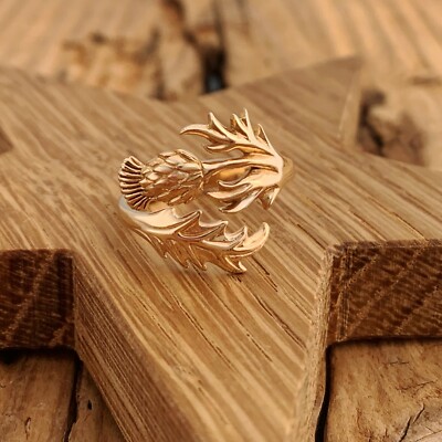 Thistle Ring Adjustable Gold Plated Scottish Flower Herb Of Witches Amulet