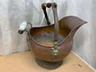 Fleur De Lis VTG Copper Ash Coal Scuttle Bucket Brass Motif Lion’s Head Planter — photo 3