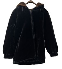 Gallery Coat Sz Large Black Faux Fur Hooded Luxurious Classic City Formal