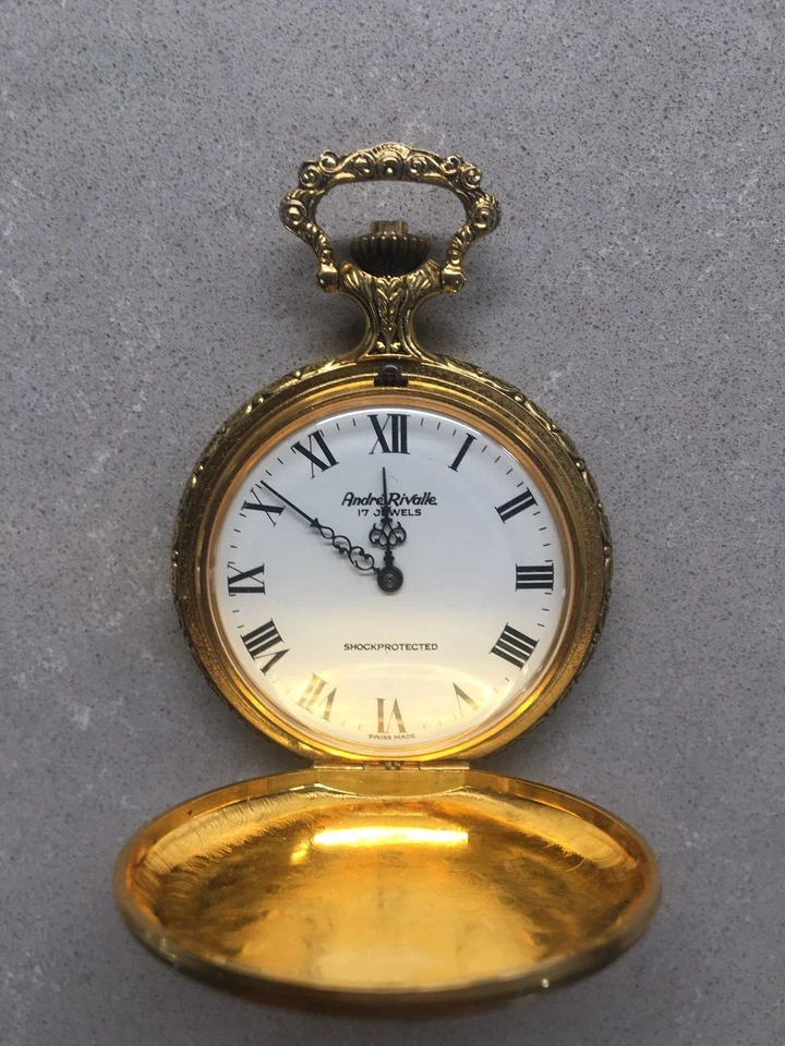 Andre Rivalle 17 Jewels Pocket Watch Shock Protected Bird Dog & Duck Gold Plated - Image 2 of 4
