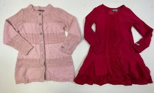 Naartjie Girls Youth Pink Red Long Sleeve Ruffle Hem Dress Button Up Sweater Set