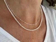 3.5mm White Freshwater Pearl Necklace Small Dainty Round Tiny Seed Bead AAAAA