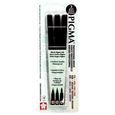 New Sakura Pigma Professional Brush Pen Set, Black (Fine, Medium, Bold)
