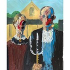 Abstract American Gothic Farmer Wife Redux Palette Knife Painting Wall Art 14"