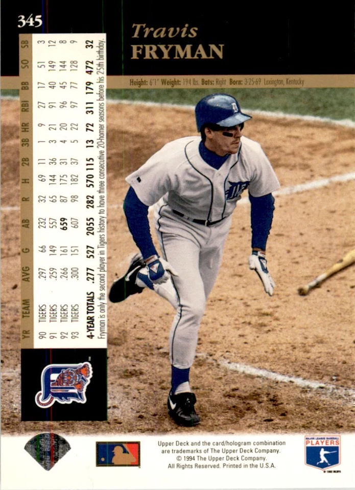 1994 UPPER DECK TRAVIS FRYMAN DETROIT TIGERS #345 - Image 2 of 2