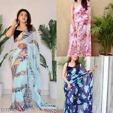 WOMEN SILKS FANCY SATTIN PATTA SAREE WITH UNSTITCHED BLOUSE