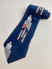 Vintage Necktie 1970's Swing Wide Neck Tie Blue Abstract Art Deco Jacquard