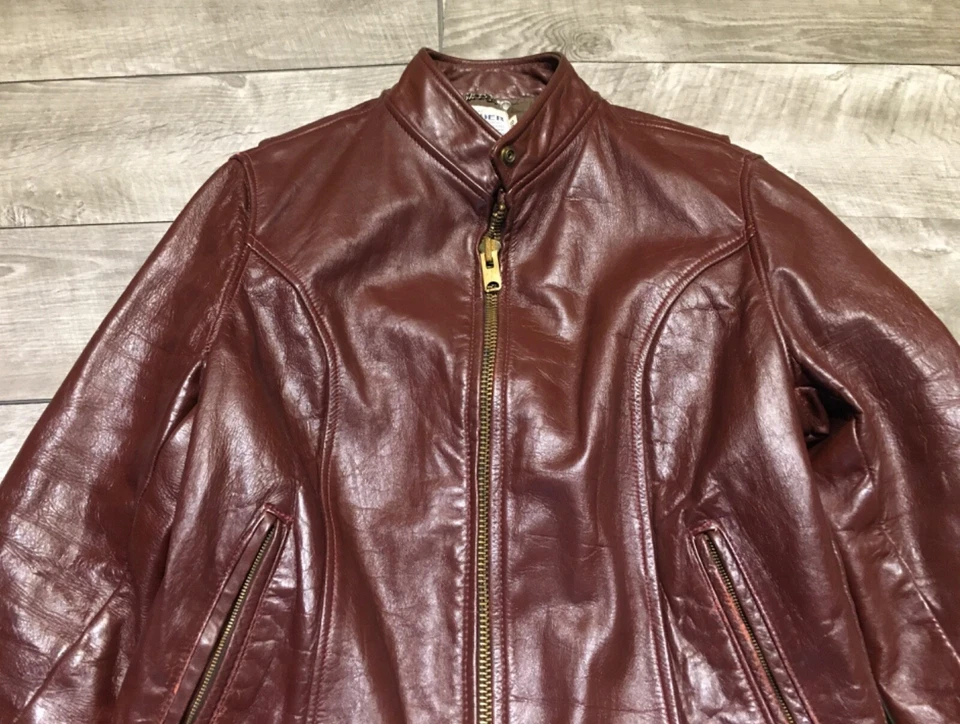Motorcycle Biker Brown Leather Coat Jacket Cafe Racer Riding Womens Size 18 - Image 2 of 4