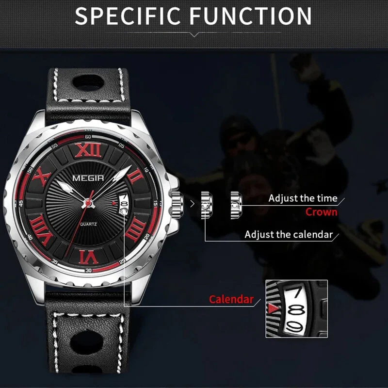 Sport Men Watch Leather Quartz Watches Fashion Military Wristwatches Calendar - image 2 of 4