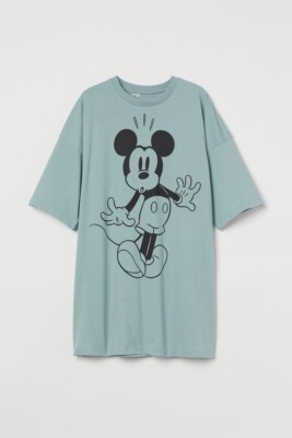New H&M Cute Turquoise Mickey Mouse Oversized Printed Cotton Night