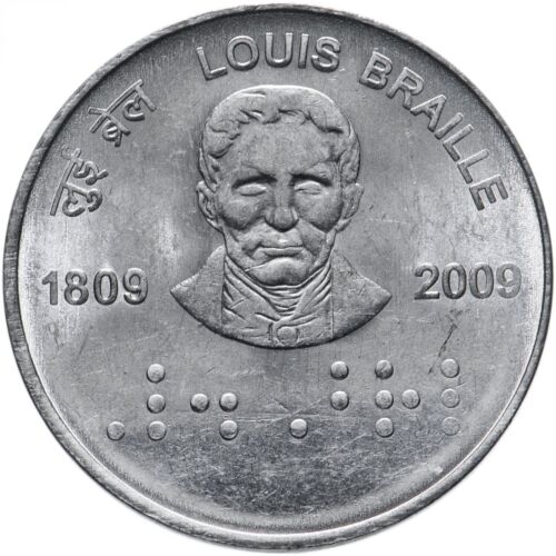 India | 2 Rupees Coin | Louis Braille | Km:368 | 2009 - Picture 3 of 4