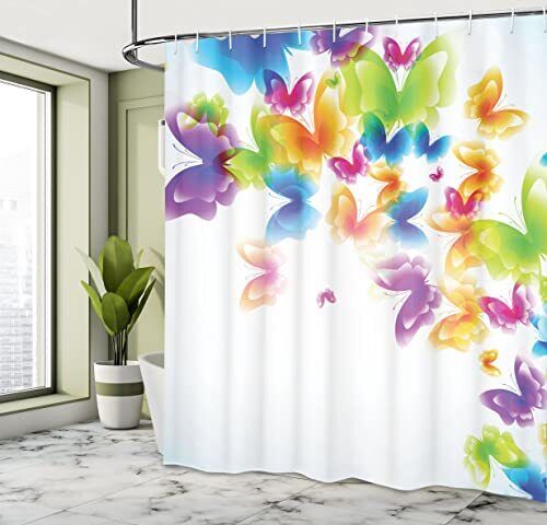 Cortina de Ducha Mariposa, Grupo de Mariposas Banda 69" W x 70" L Verde Amarillo - Imagen 2 de 4