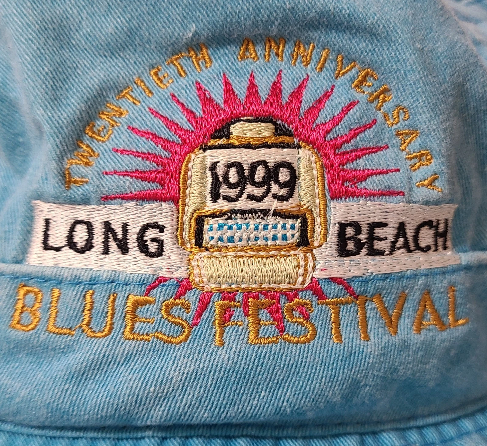 Vtg 1999 Long Beach 20th Blues Festival Bucket Hat Mens Size XL Blue Embroidered