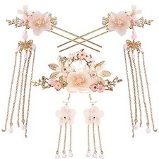 5Pcs Alloy Hair Sticks Pins Long Tassel Hanfu Chinese Flower Hair Clips