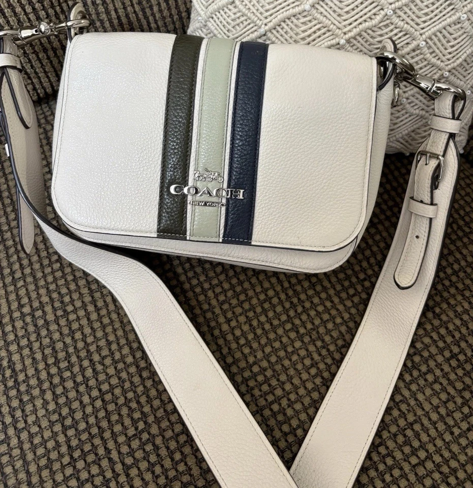 Bolso Bandolera Coach 2511 Cuero Blanco Universitario Rayas Pequeño Jes Foto 4 de 4