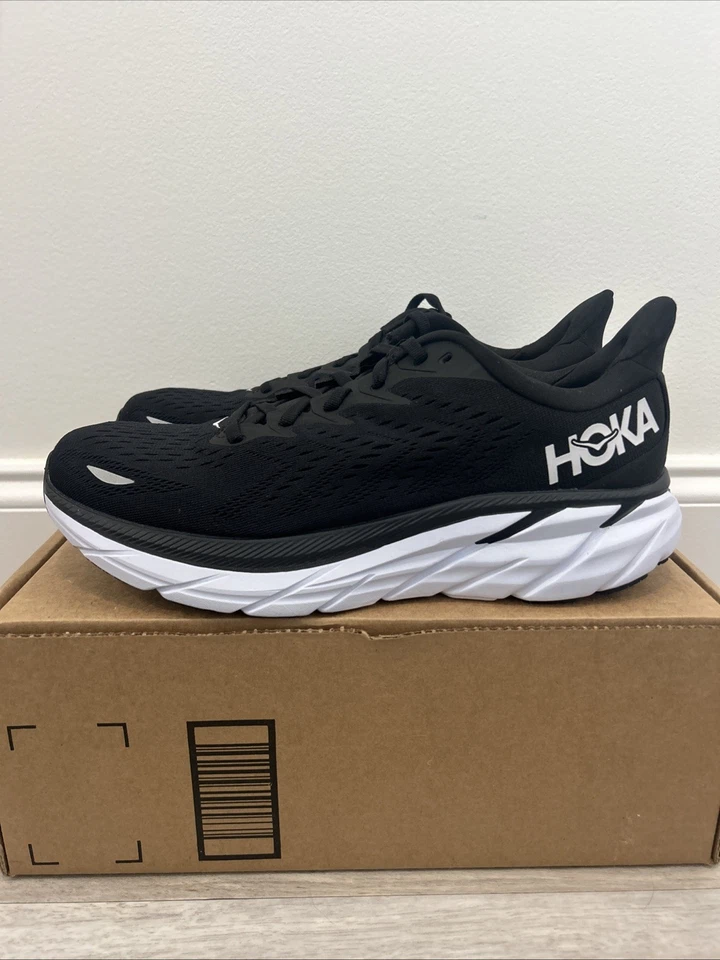 Hoka One One® Women's 11 B Clifton 8 Running Shoes in Black/White - Image 3 of 4