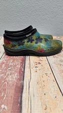 SLOGGERS Waterproof Slip Resistant GARDEN SHOES Green Floral Slip On Clogs Sz 9