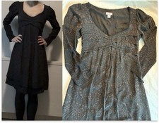 MAX&Co 100% Silk Puff Sleeve Pin Tucked Empire Brown Black Paisley Dress Sz 4