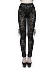 Devil Fashion Womens Gothic Leggings Black Flock Velvet Mesh Lace Up Skull Cross